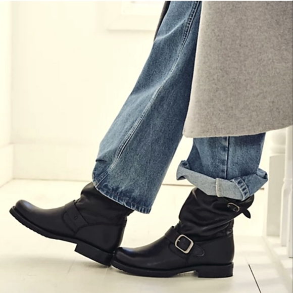 Frye Shoes - Frye Black Veronica Shorty Slouch Harness Leather Boots Booties 8